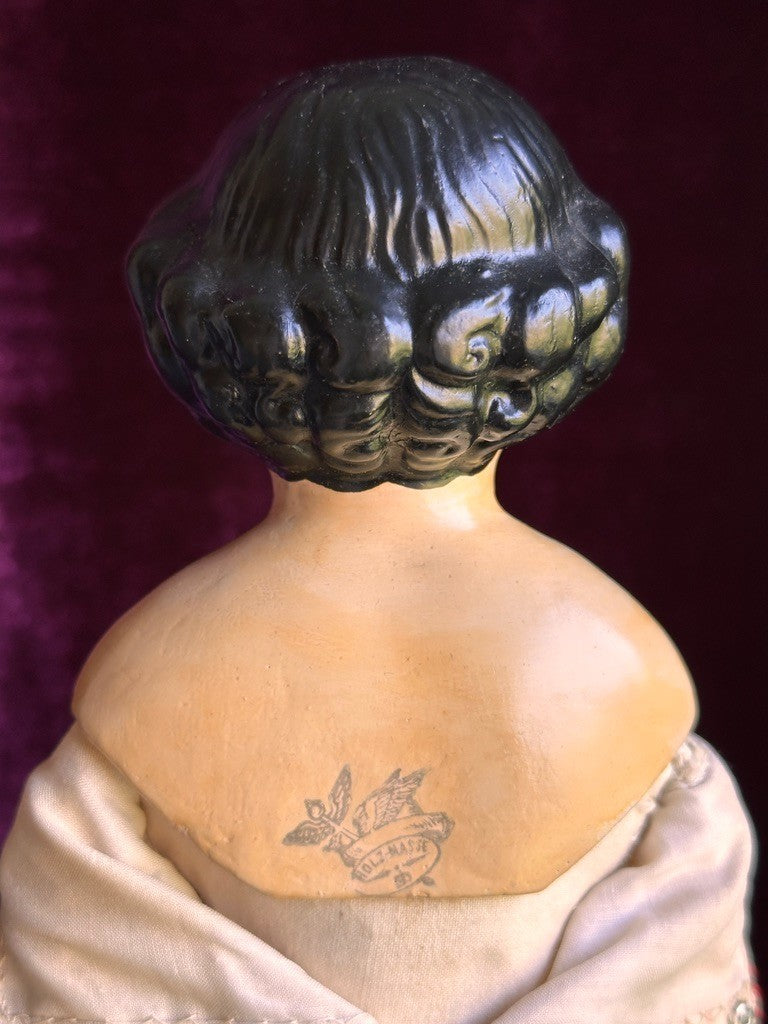 Antique German 15” Dressel Marked Holz-Masse Papier Mache Head Cloth Body Doll
