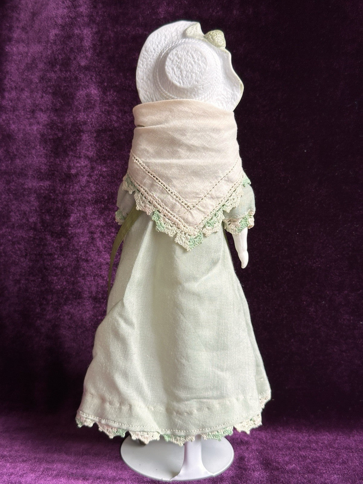 Antique German Hertwig 10.5” Molded Bonnet Parian China Bisque Head Doll
