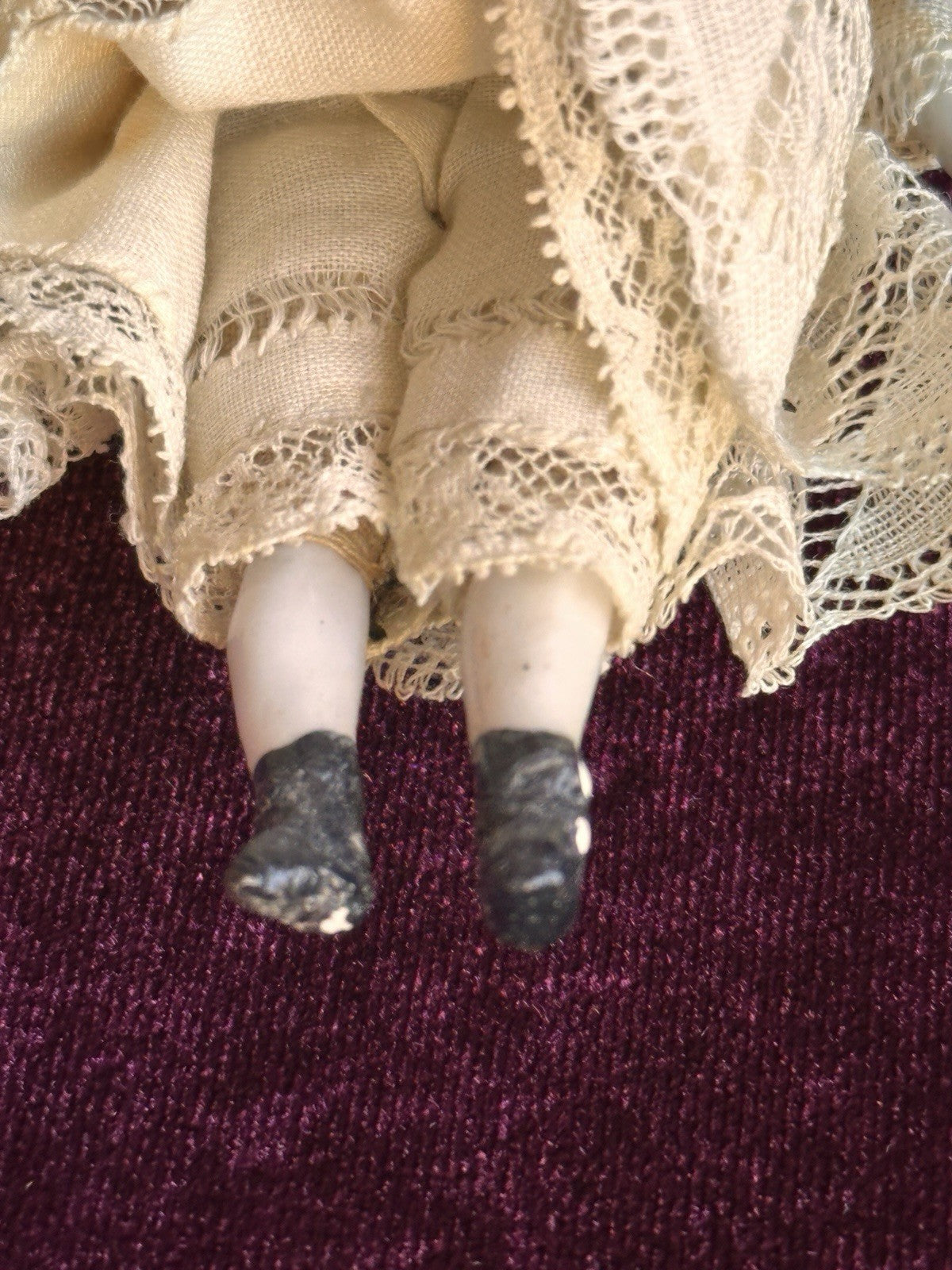 Antique German 4” Primitive Bisque Cloth Miniature Dollhouse China Doll
