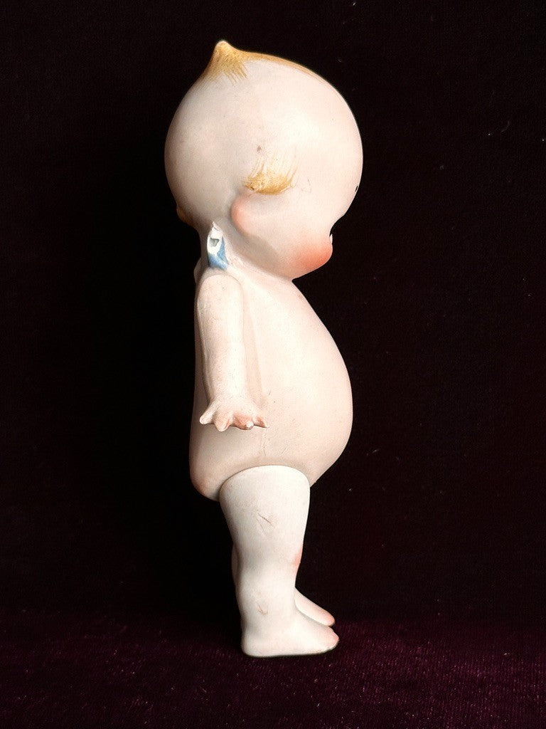 Rare Antique Rose O’Neill All-Bisque 5.125” Kewpie Doll Blue Wings Jointed Legs