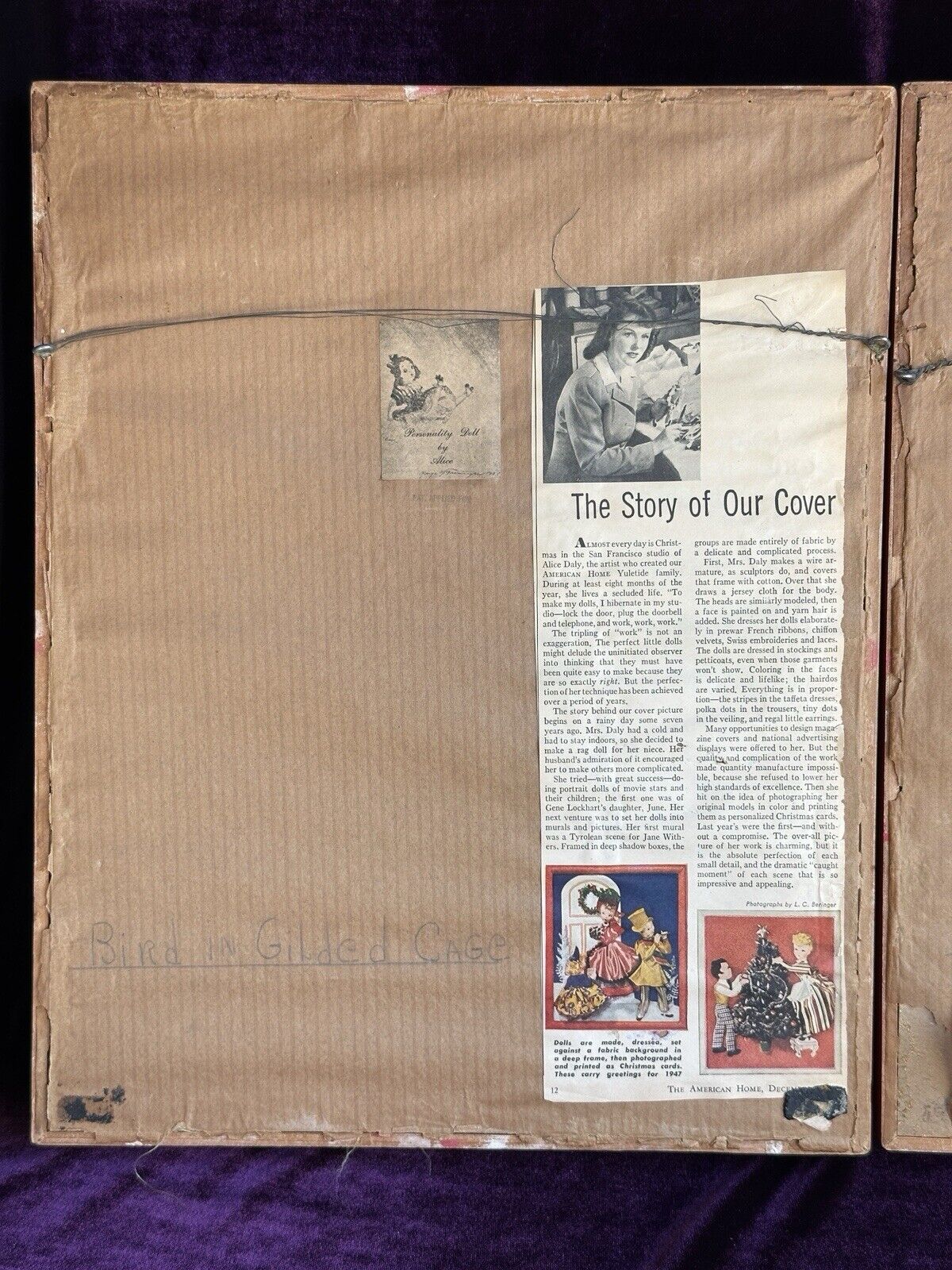 2 Vintage Framed Diorama Cloth Dolls Displays by American Artist Alice Daly