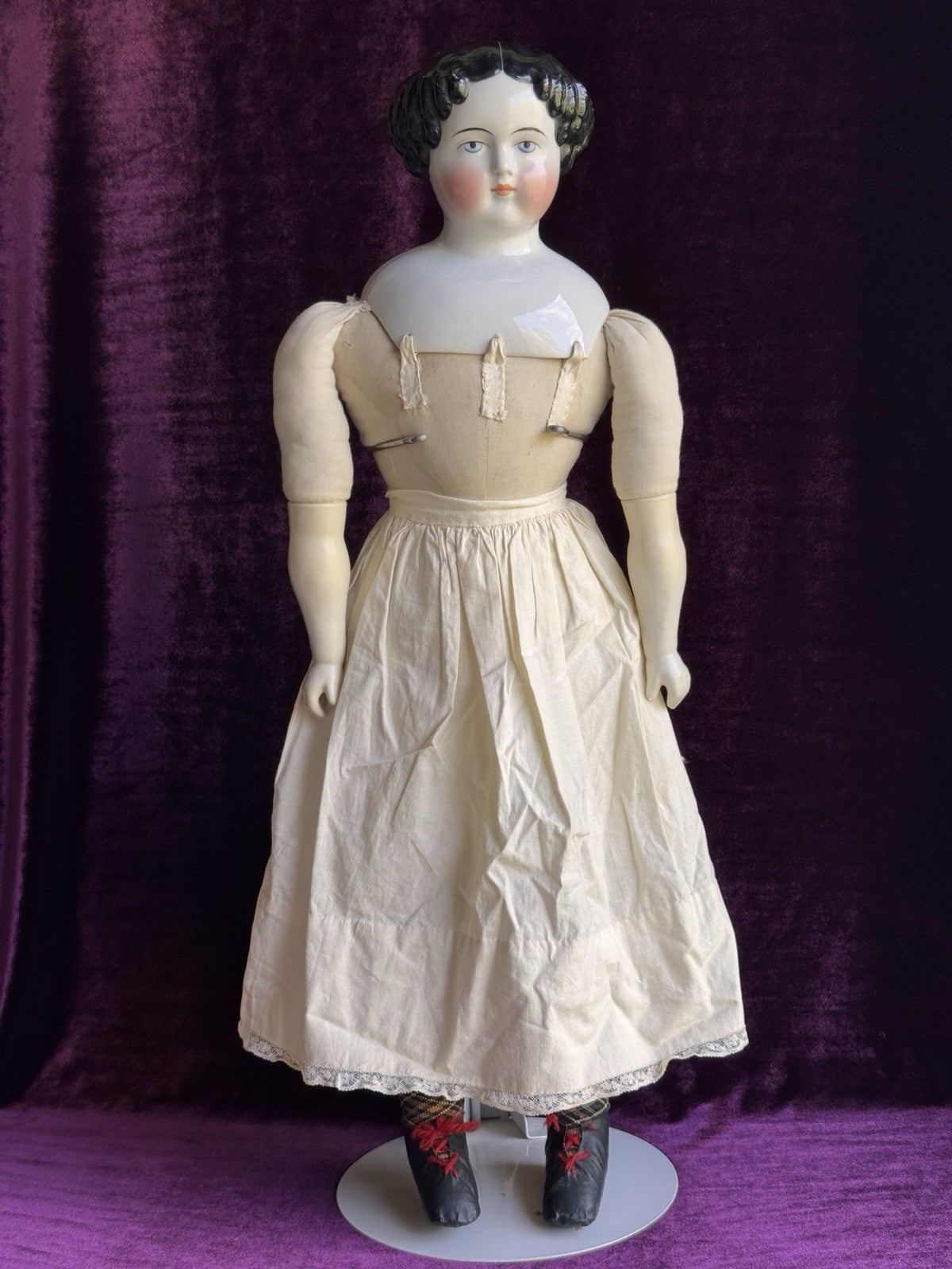 Antique German 25” Flat Top Highbrow China Shoulder Head Doll