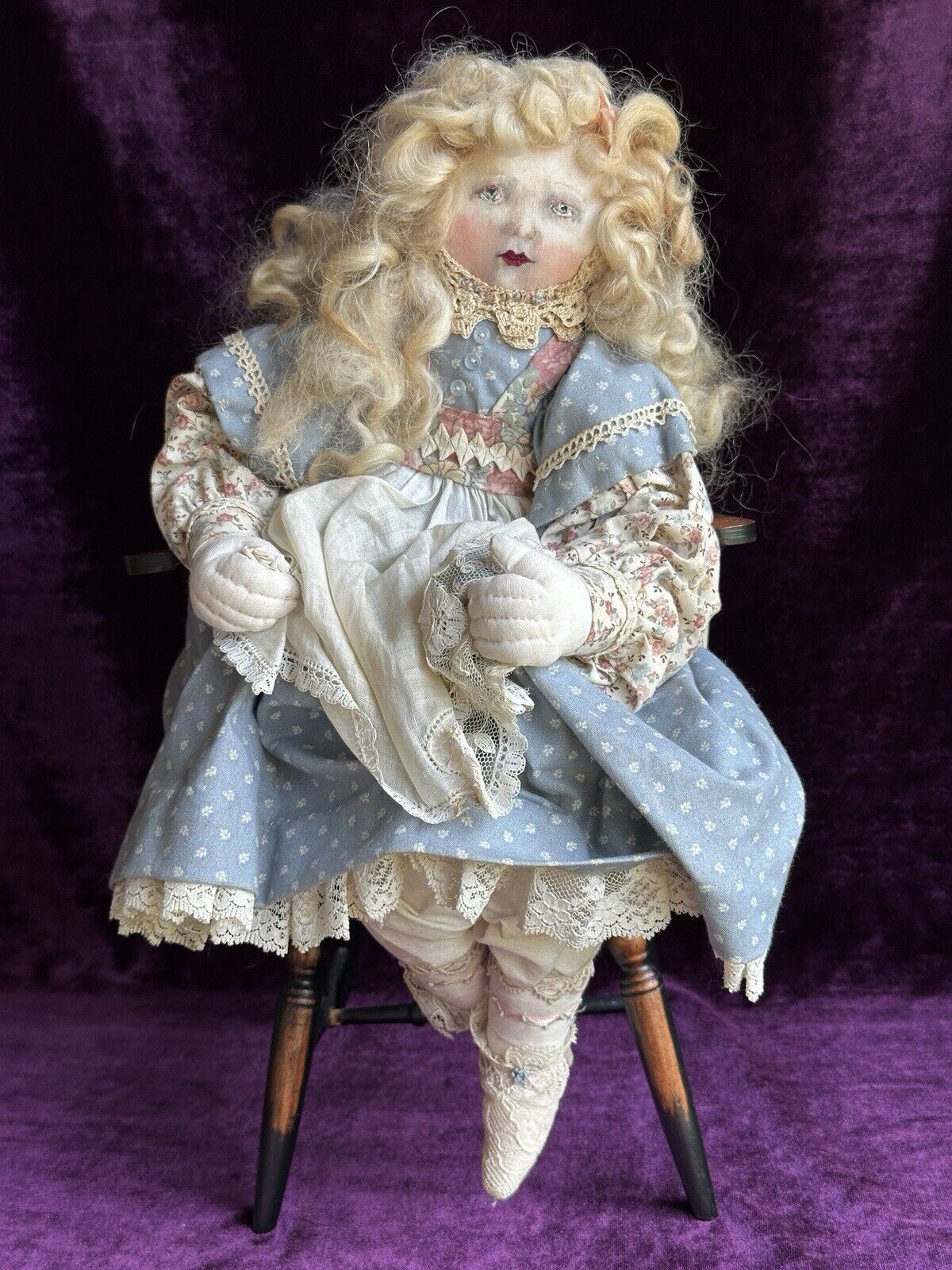 Collectible Handmade Decorated Artist Cloth Painted Embroidered Rag Doll