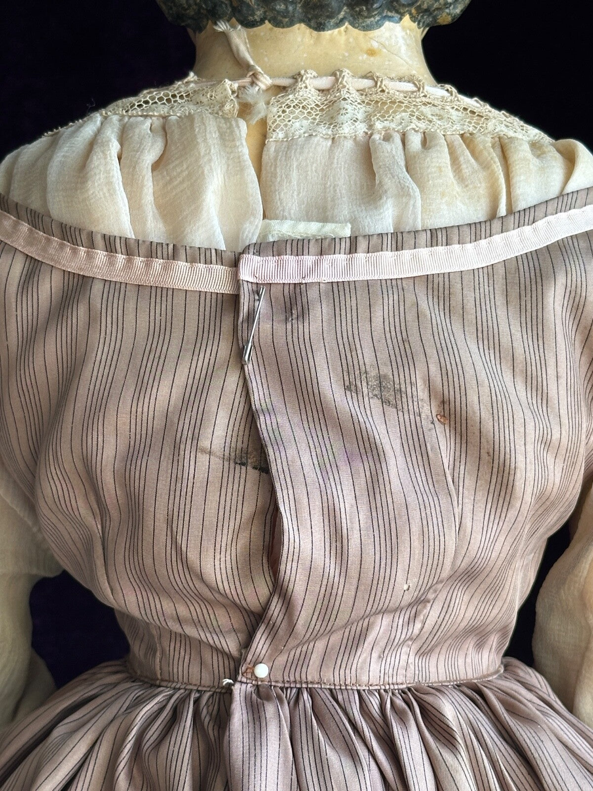 Huge 32” Antique American Greiner Covered Wagon Papier Mache Doll