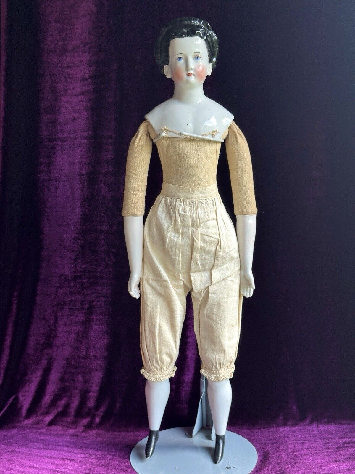 Very Rare Large 25.5” Antique German Brunette China Shoulder Head Doll