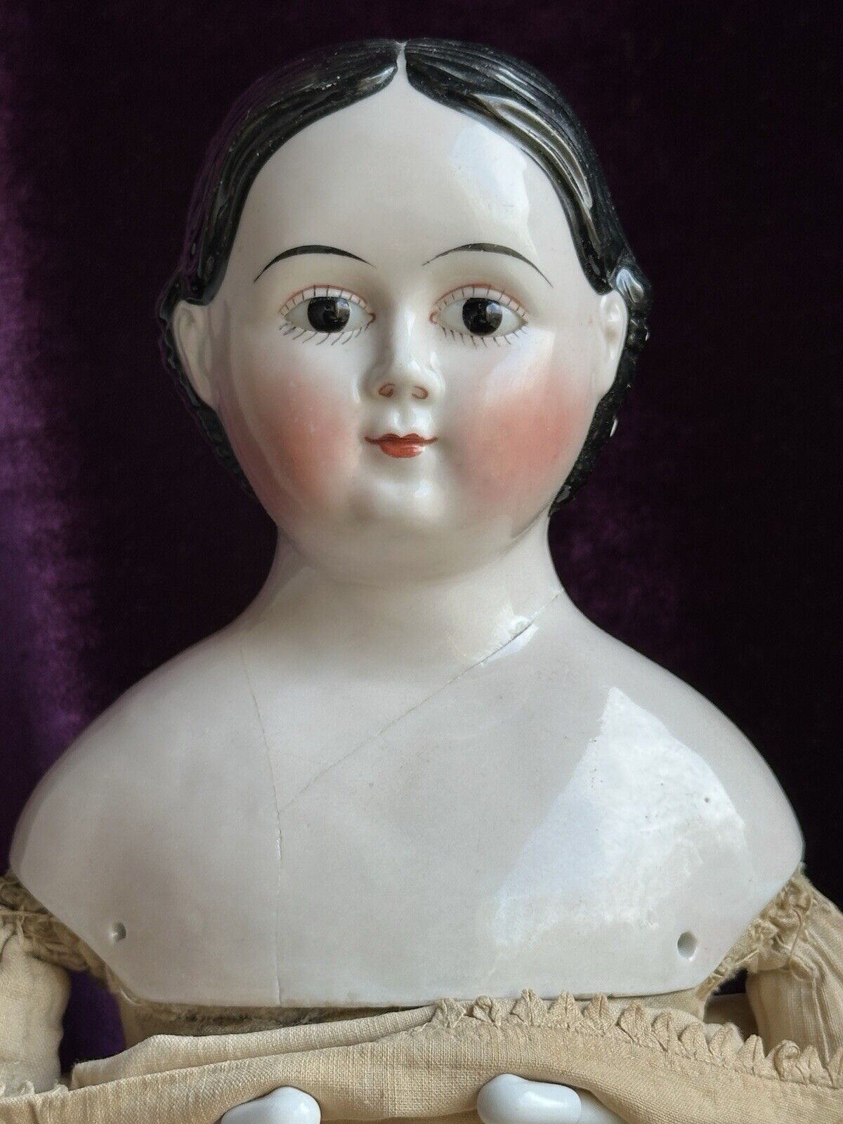 Rare Antique German 21” Covered Wagon China Doll with Glass Eyes