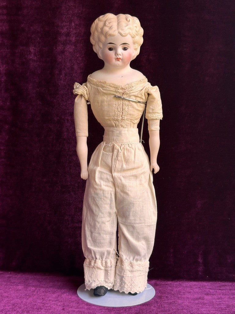 Antique 15” Bisque Parian Doll with Glass Eyes Made in Japan (?)