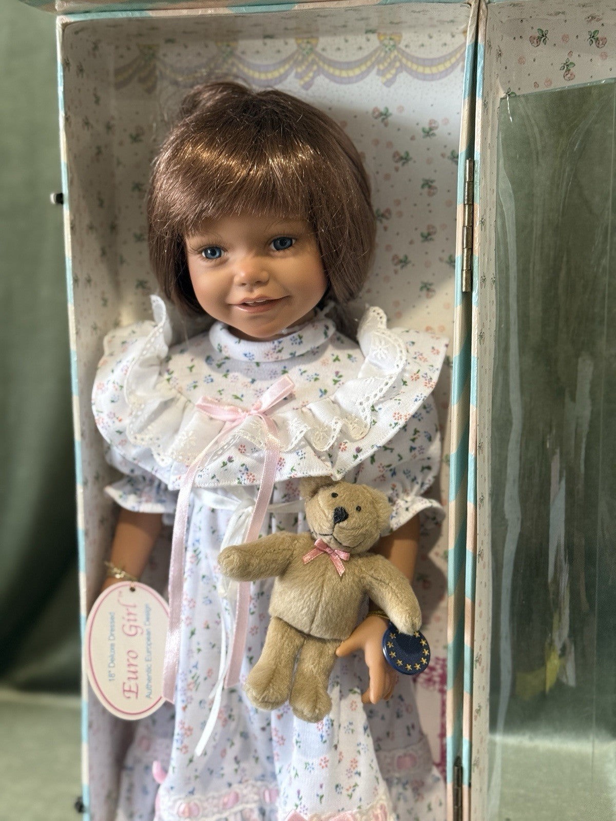 NRFB Collectible Vinyl 18” Doll EuroGirl “The Diana Collection” With Teddy Bear