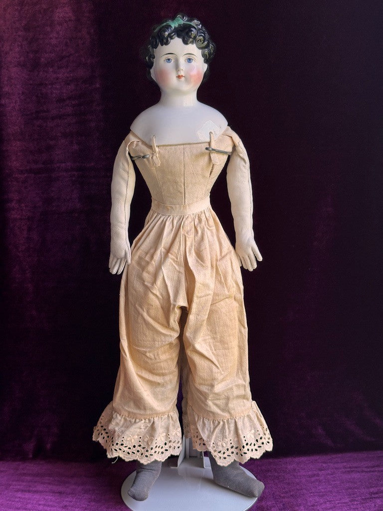 Large Antique German 26” Dolly Madison China Shoulder Head Doll
