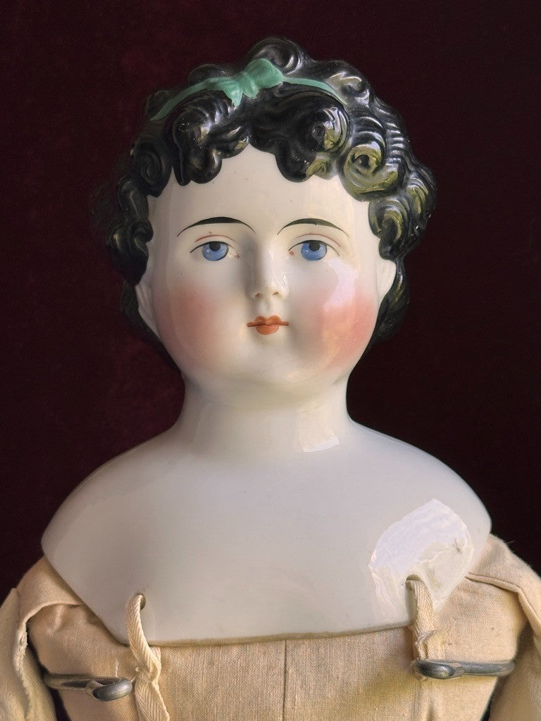 Large Antique German 26” Dolly Madison China Shoulder Head Doll
