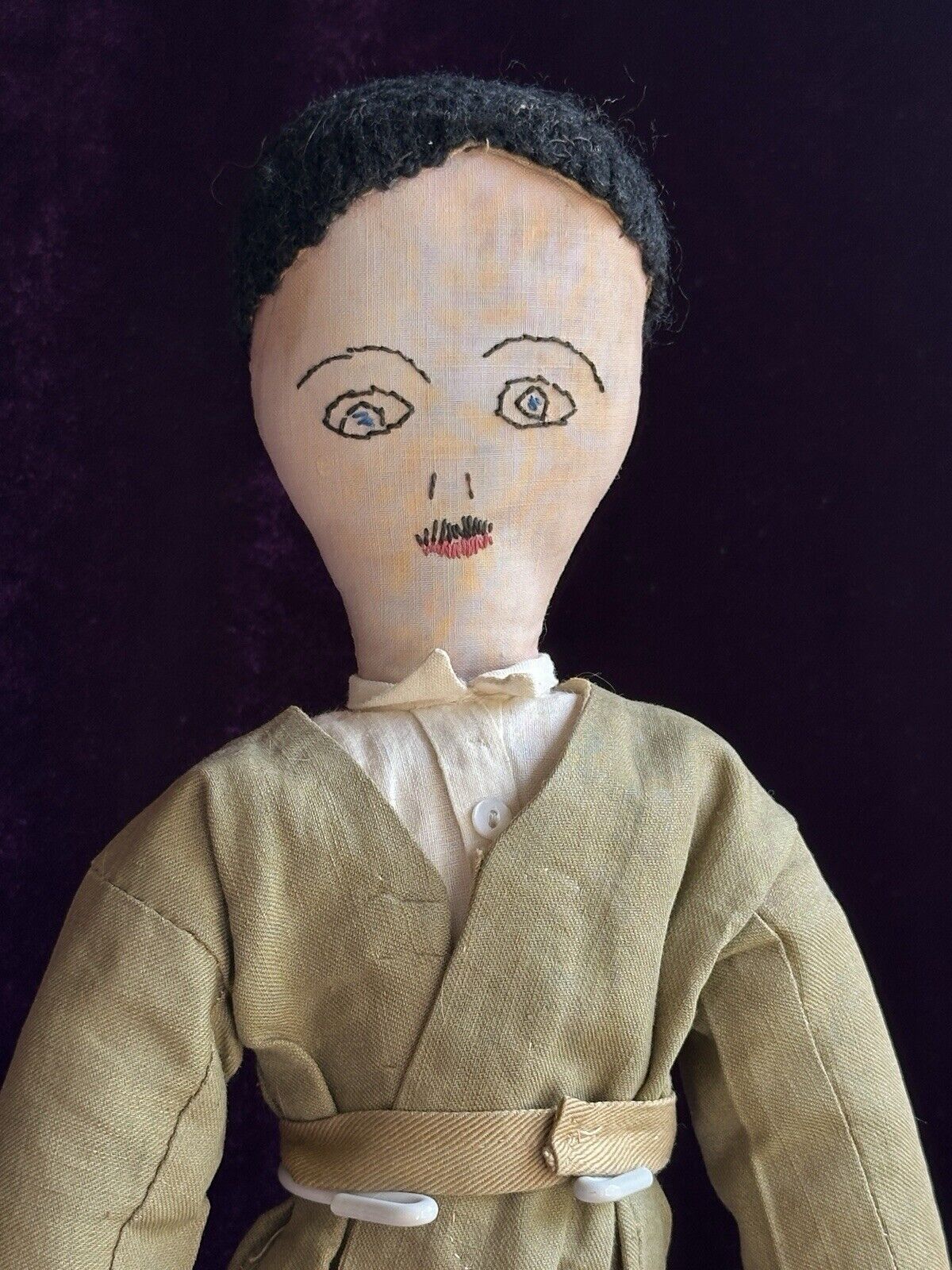 Antique American Primitive 15” Handmade Cloth Rag Folk Soldier (?) Doll