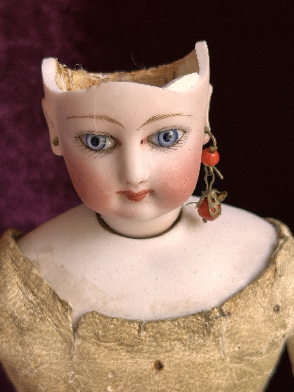 Antique French 10.5” Jumeau (?) Smiling Bru (?) Fashion Bisque Head Doll Damaged