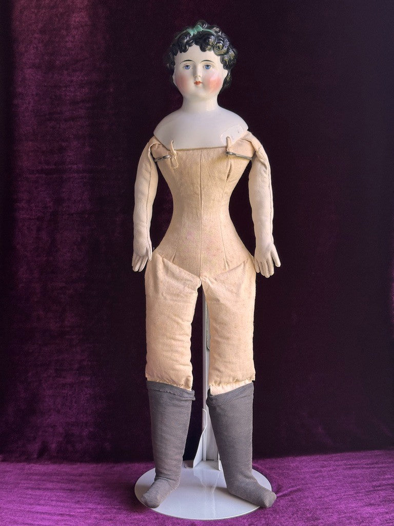 Large Antique German 26” Dolly Madison China Shoulder Head Doll