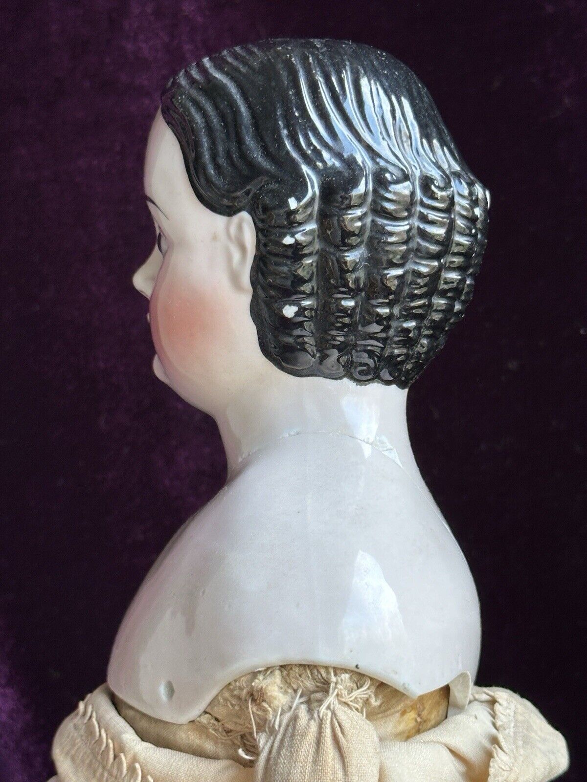 Rare Antique German 21” Covered Wagon China Doll with Glass Eyes