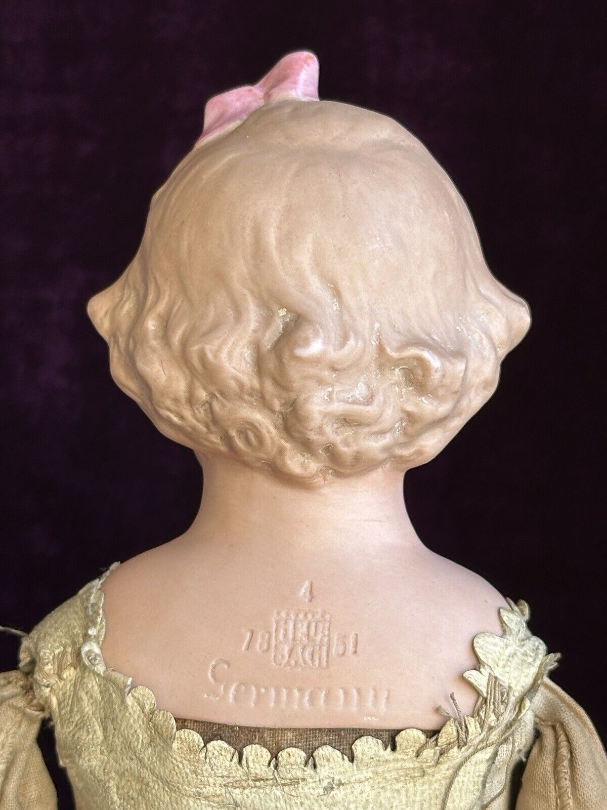 Rare Antique German Gebruder Heubach 7851 Pink Bow Bisque Head Girl Doll