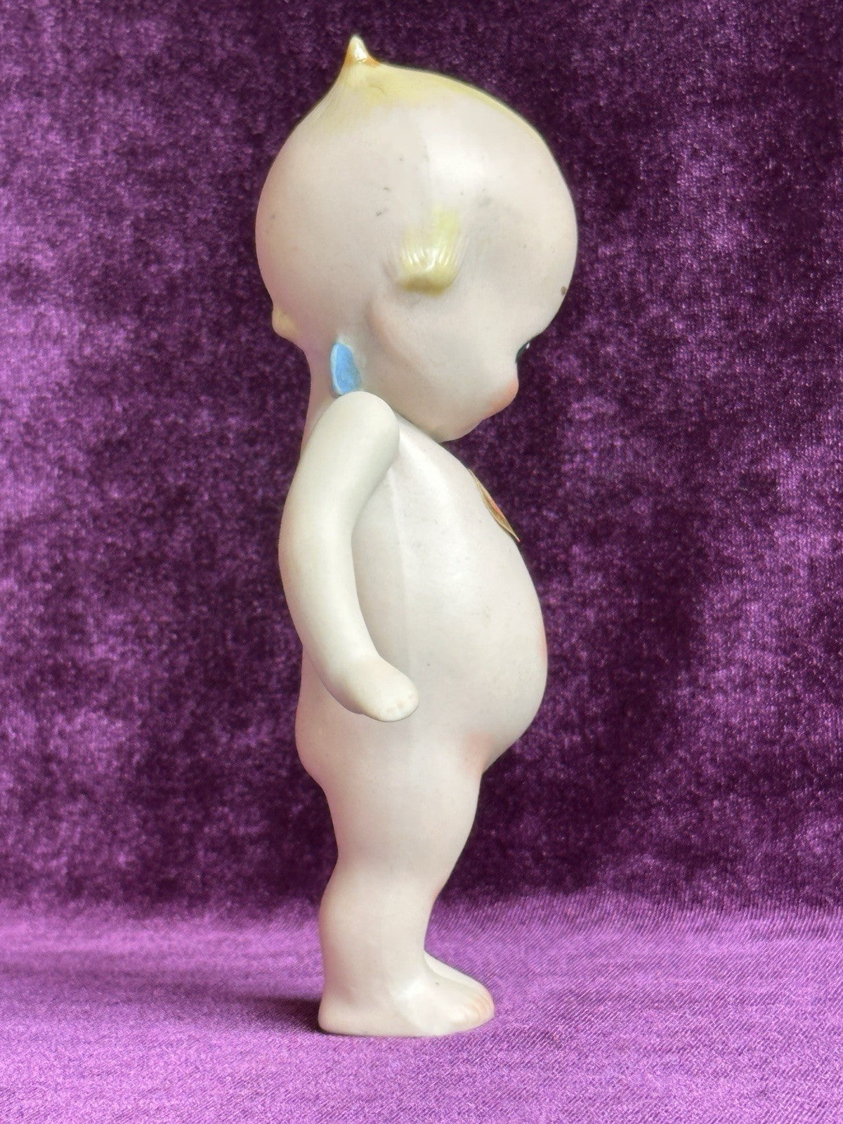 Antique All-Bisque 5.25” Kewpie Doll – Signed O’Neill, Blue Wings, Heart Label