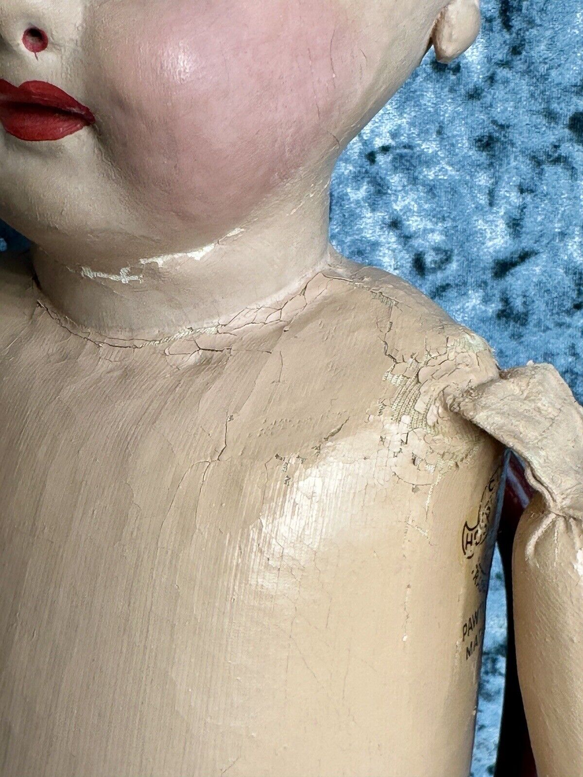 Large Antique American 25” Martha Chase Stockinette Oil Painted Baby Doll