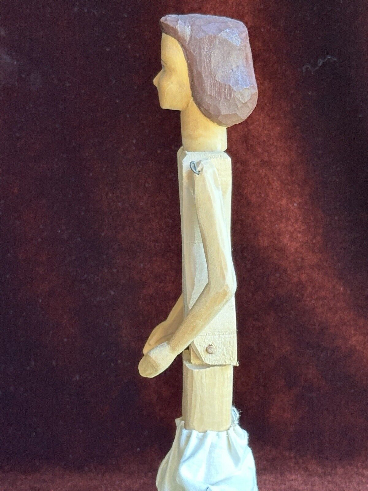 Vintage 10” Helen Bullard Signed Hand Carved Wooden Hitty Doll