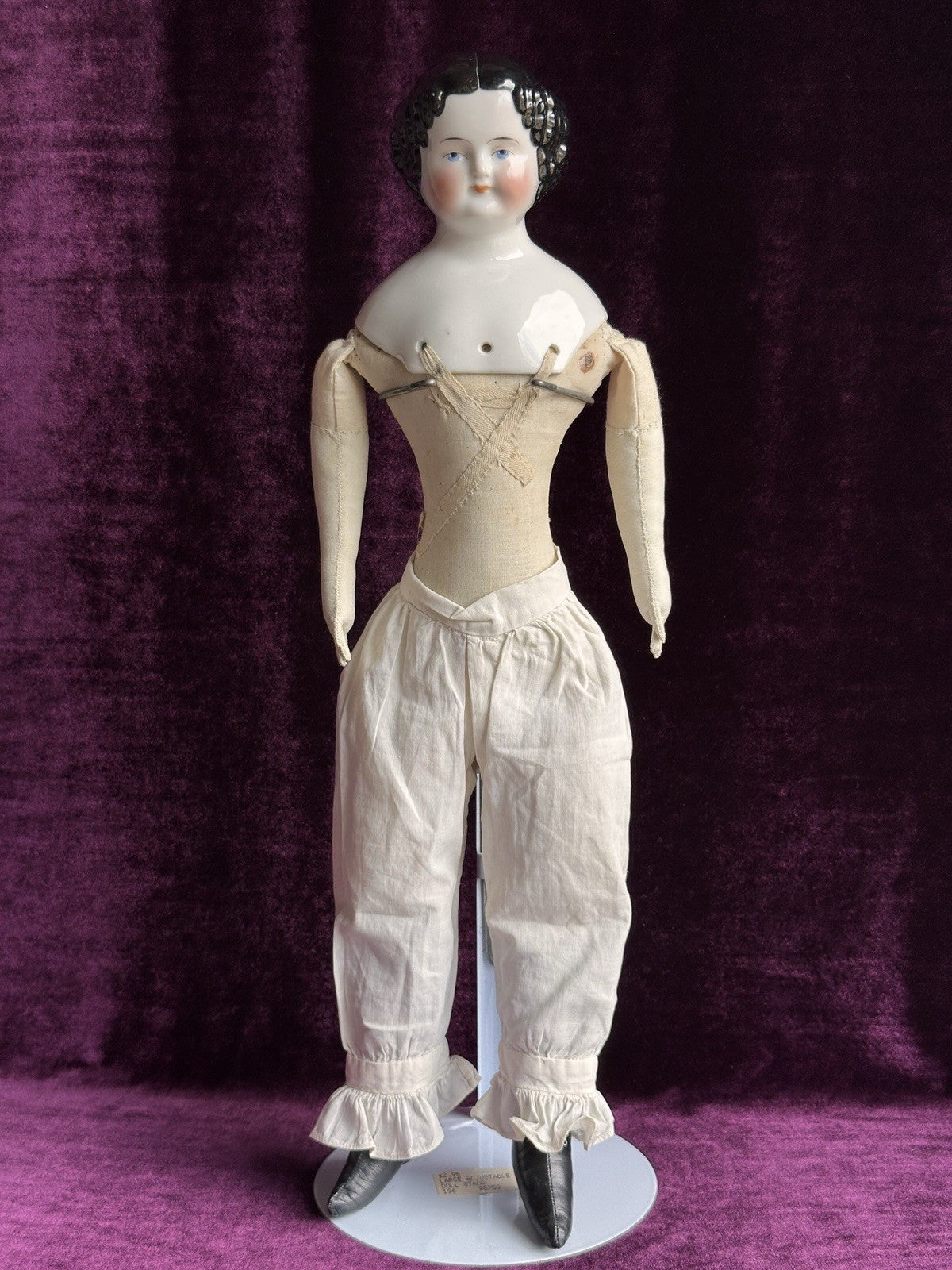 Antique German 19” Flat Top Highbrow Three Holes China Shoulder Head Doll