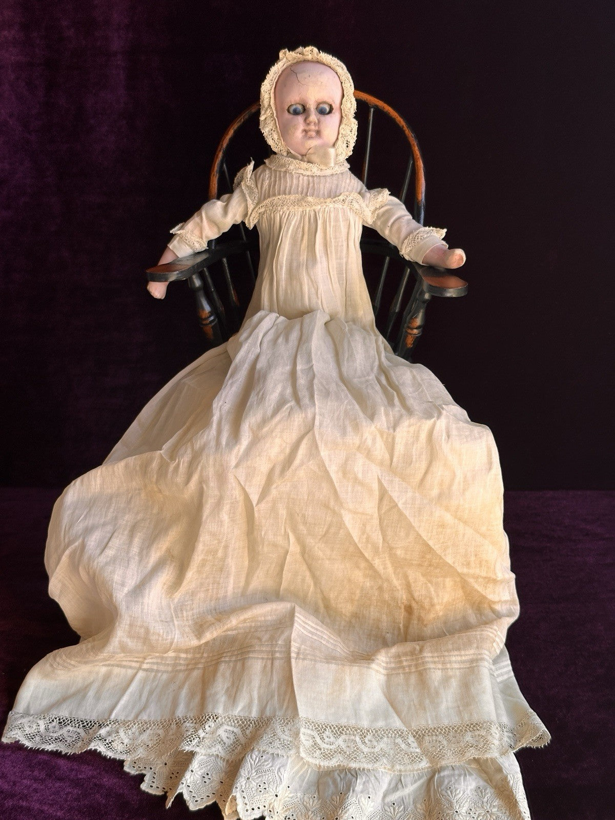 Antique German 14” Wax Over Papier Mache Baby Doll