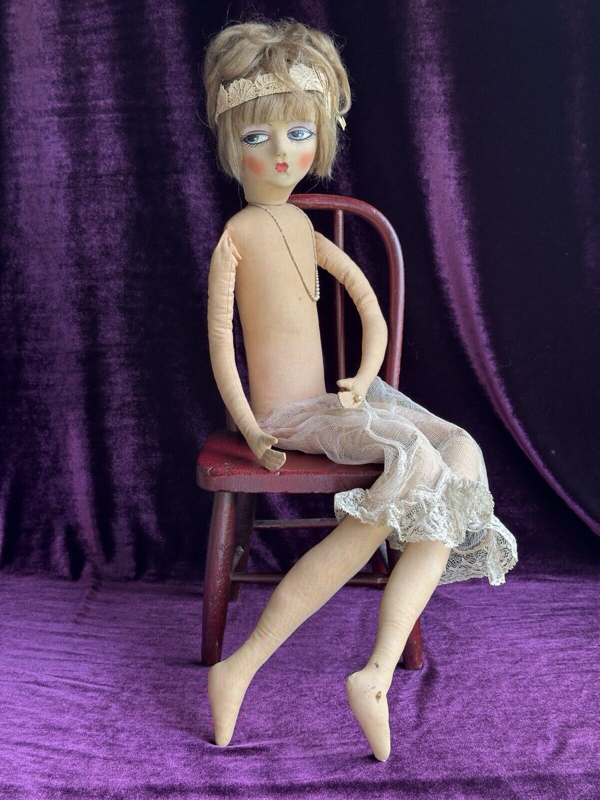 Vintage American 30” Etta French Art Deco Style Boudoir Doll