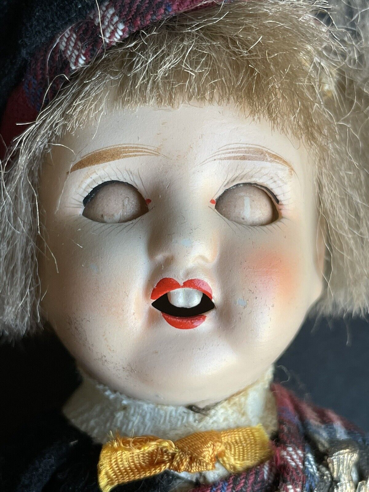 Antique German (?) 8” All Bisque Scottish Boy Doll in Original Box