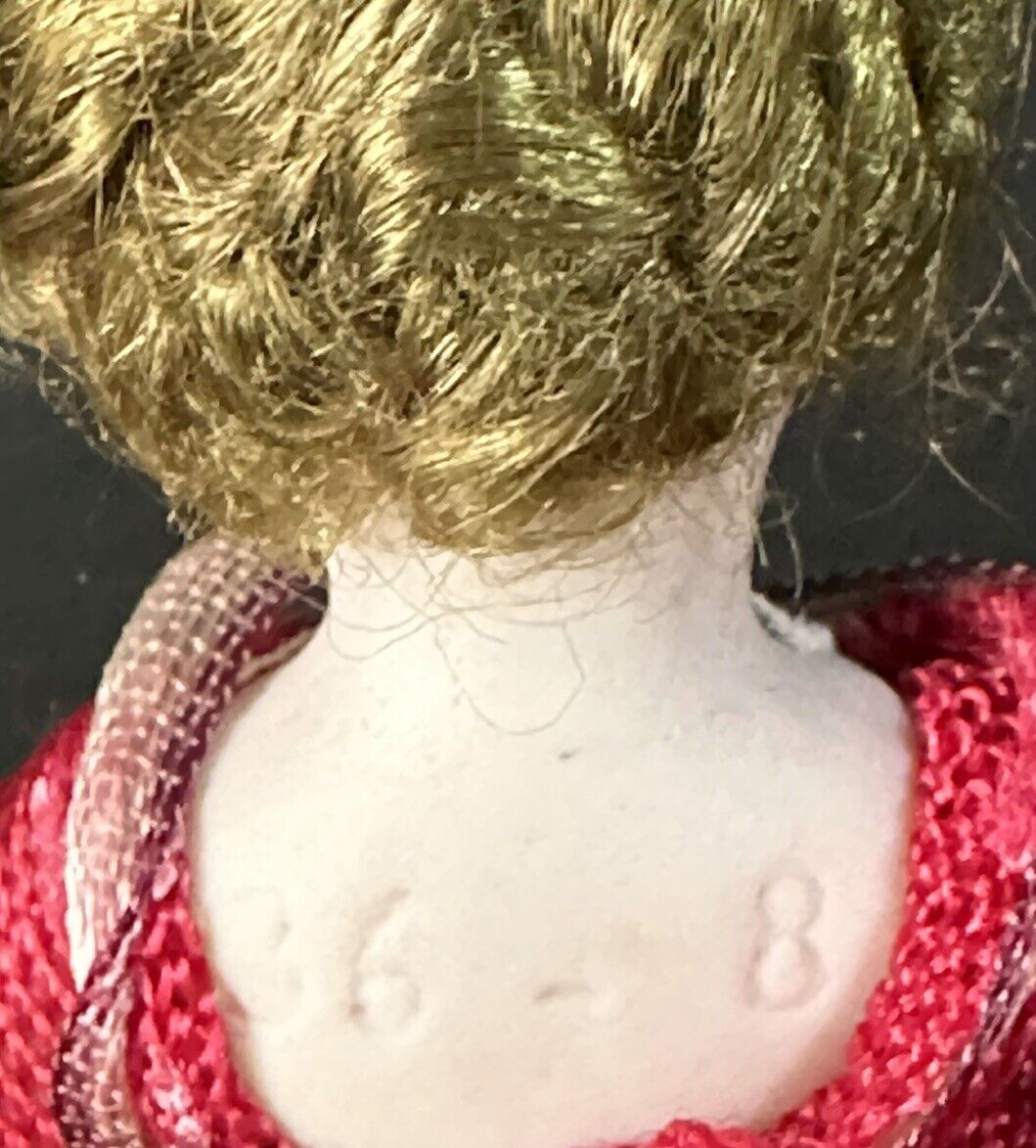 Antique German Flapper (?) All Bisque 3 3/4” Mignonette Girl Doll Dollhouse Size