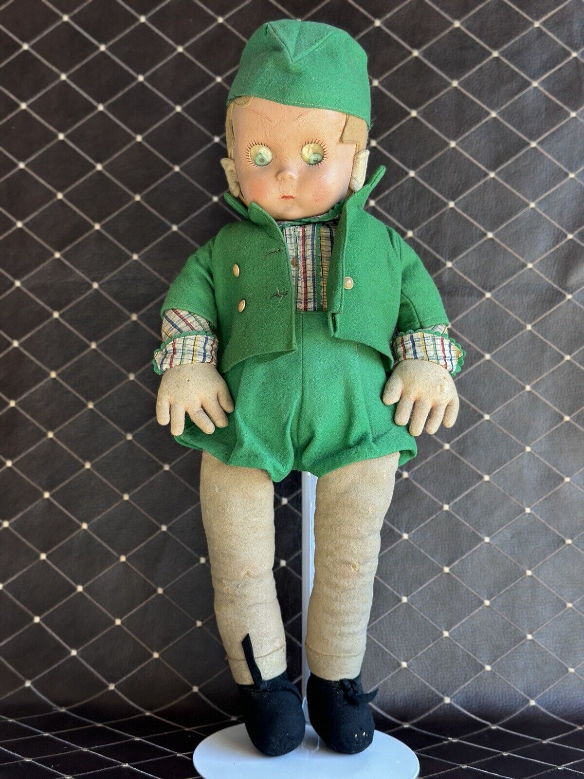 Vintage Italian 23” Lenci Didi (?) Felt Cloth Doll with Googly Disc Eyes