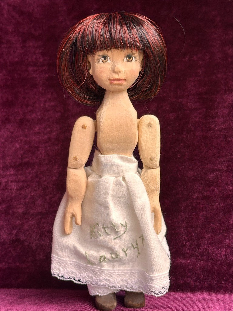 Collectible Handcarved 6.5" Wooden Hitty Girl Doll By Artist Connie Hardt