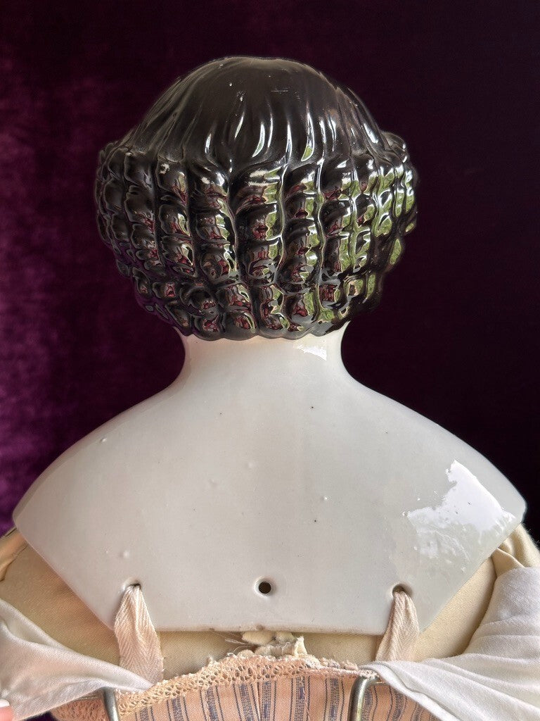 Large Antique German 26" Flat Top Highbrow China Shoulder Head Doll