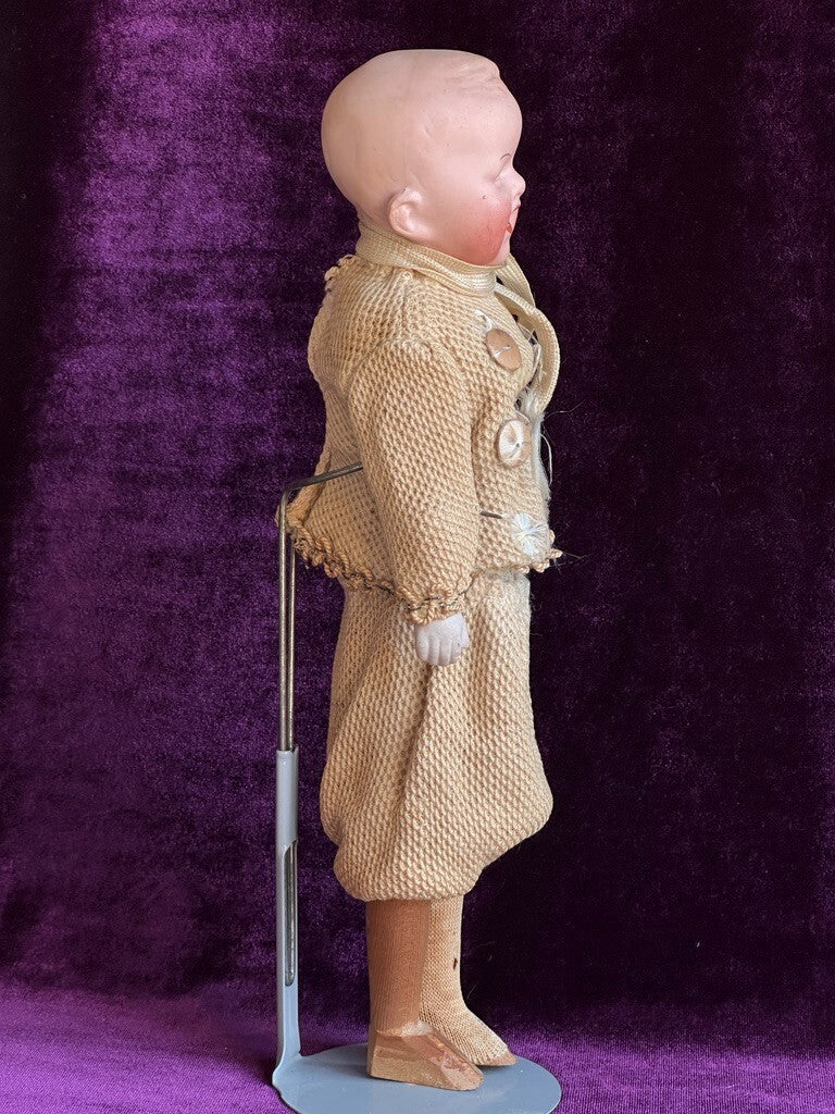 Antique German 11” Gebruder Heubach Rattle (?) Toy with Bisque Doll Head