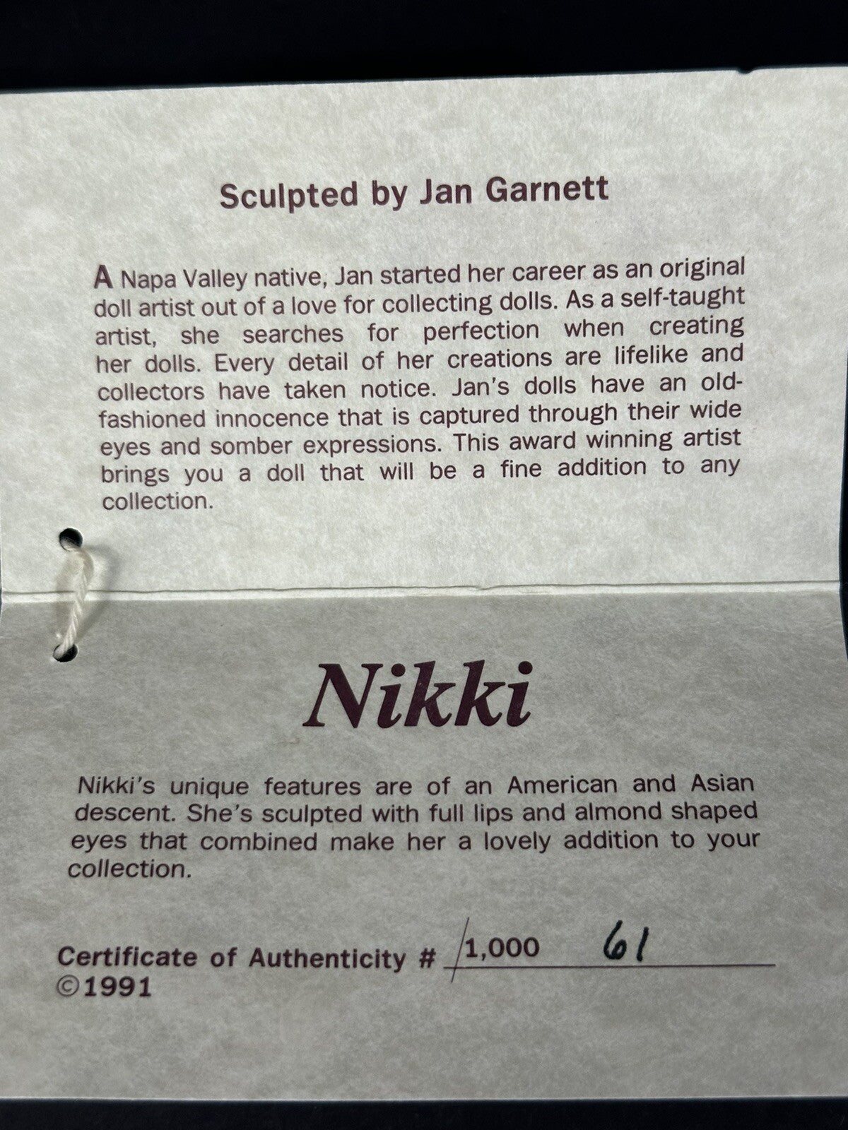 Vinyl Jan Garnett “Nikki” 25” Doll by Ultimate Collection LE 1000