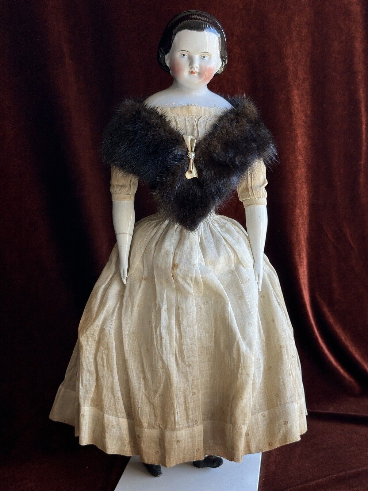 Antique German 21” Alice Hairdo with Snood Brunette China Shoulder Head Doll