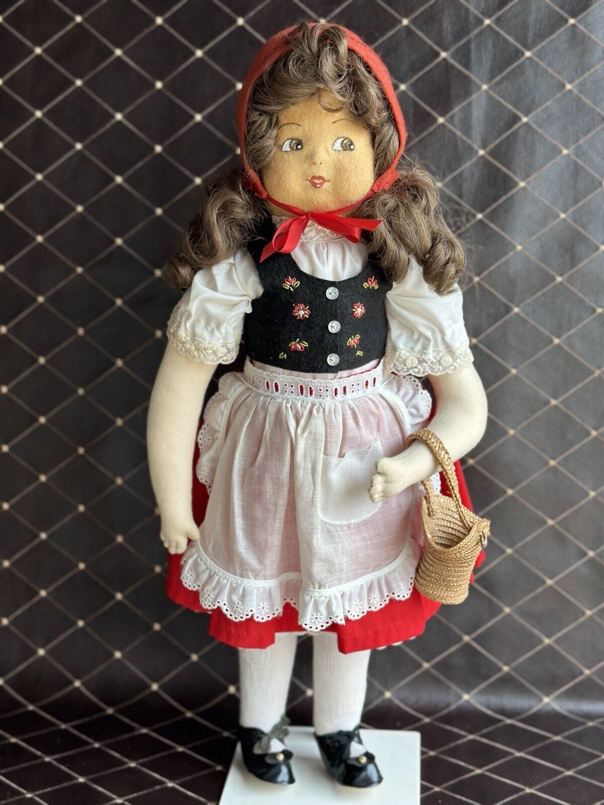 Vintage 23” Artist Signed Felt Cloth Red Riding Hood Doll by Gabriele West LE 50