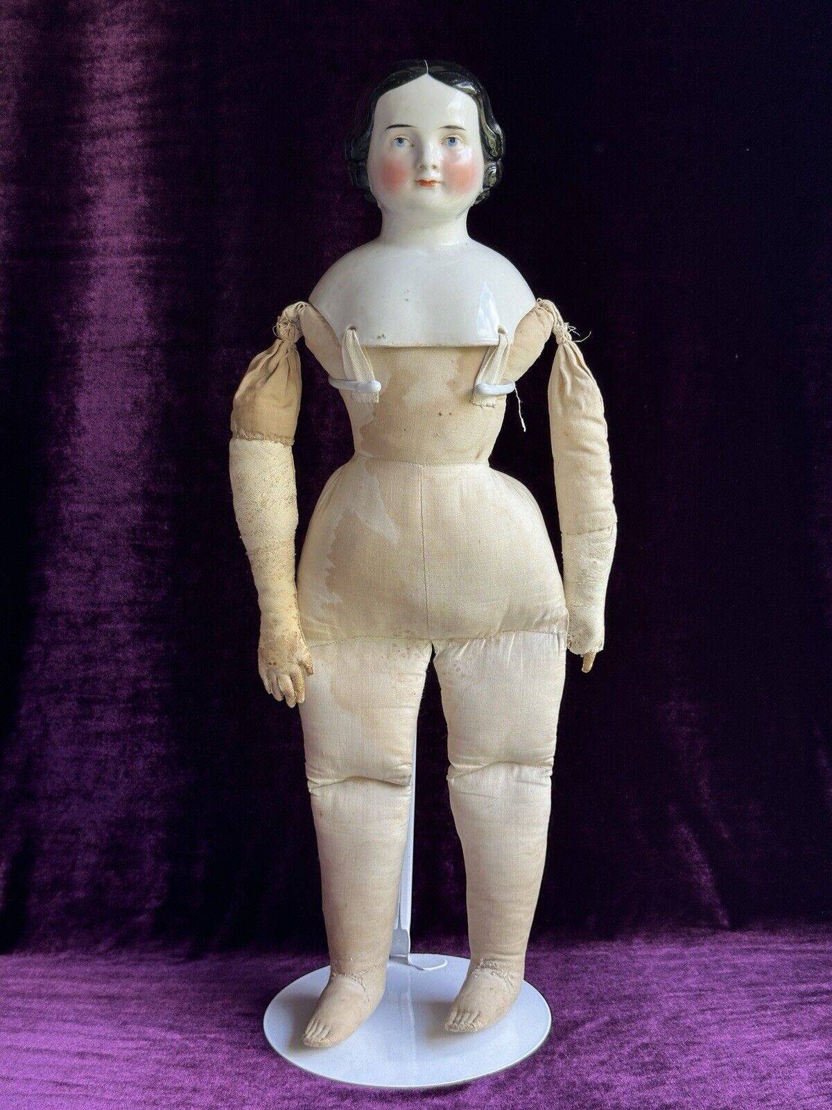 Antique German 23” Kister Flat Top High Brow China Shoulder Head Doll