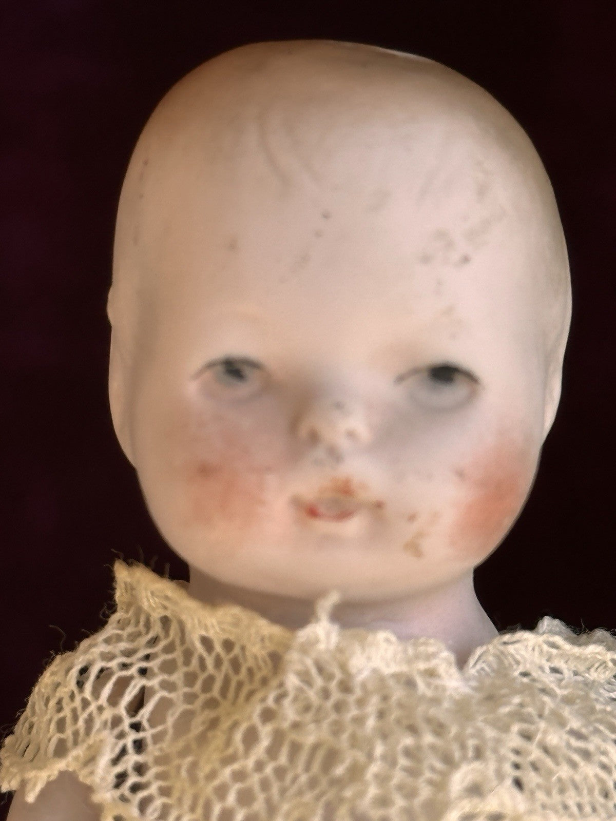 Antique German 3.375” All Bisque Hertwig Miniature Baby Doll Molded Bottle
