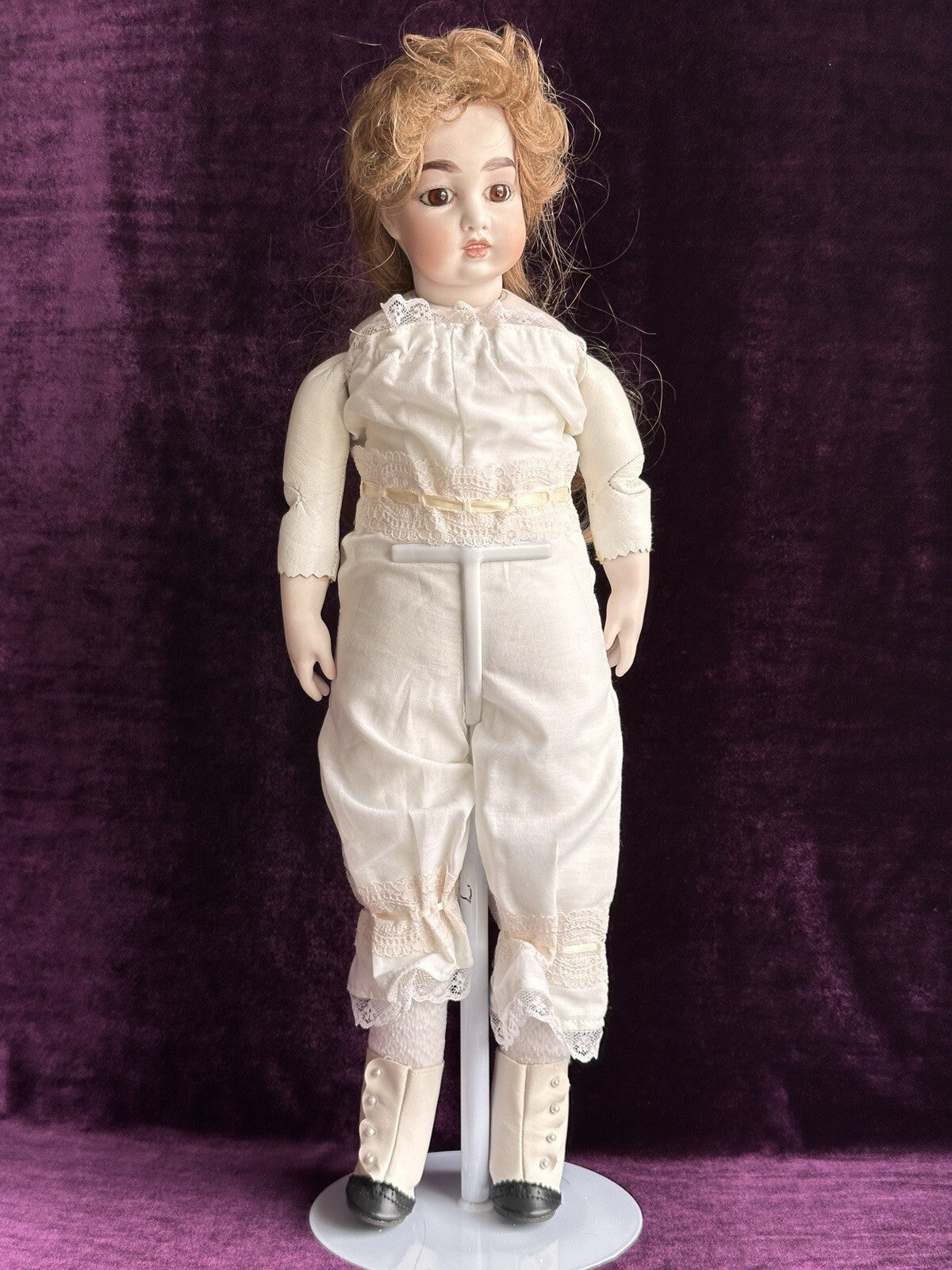 Vintage Porcelain 19” Repro of Antique French Bru Circle Dot Doll by Clara Wade