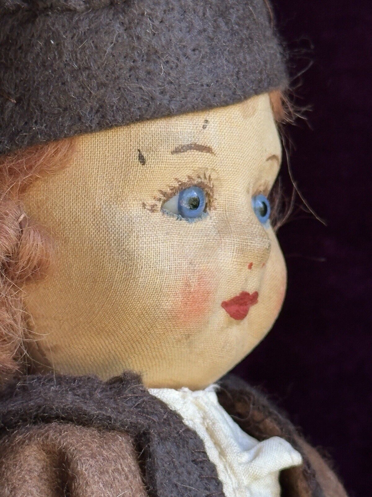 Vintage Early English 12” Chad Valley Hygienic Cloth Girl Doll with Glass Eyes