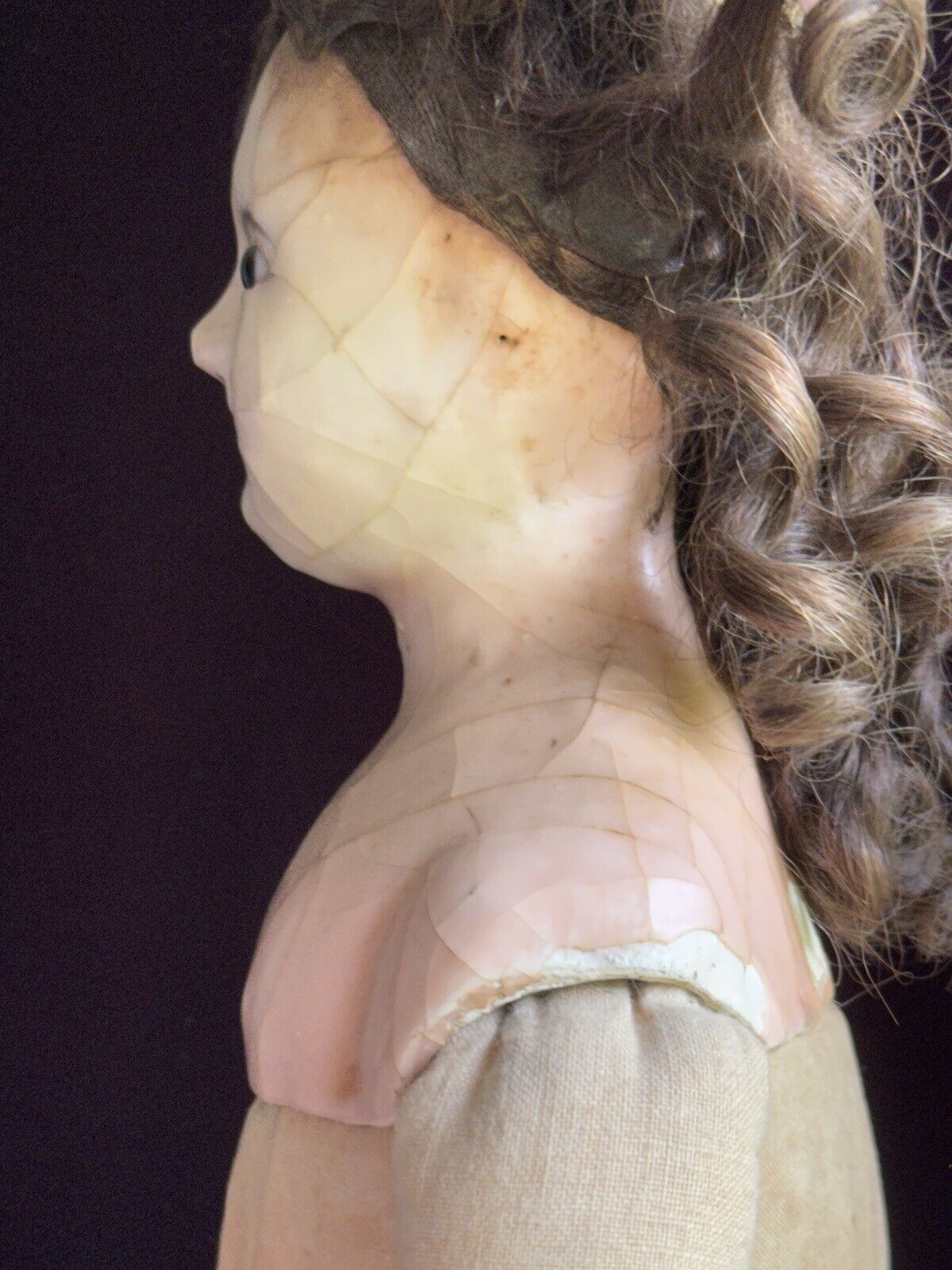 Antique English (?) Mad Alice 24” Wax Shoulder Head Victorian Doll