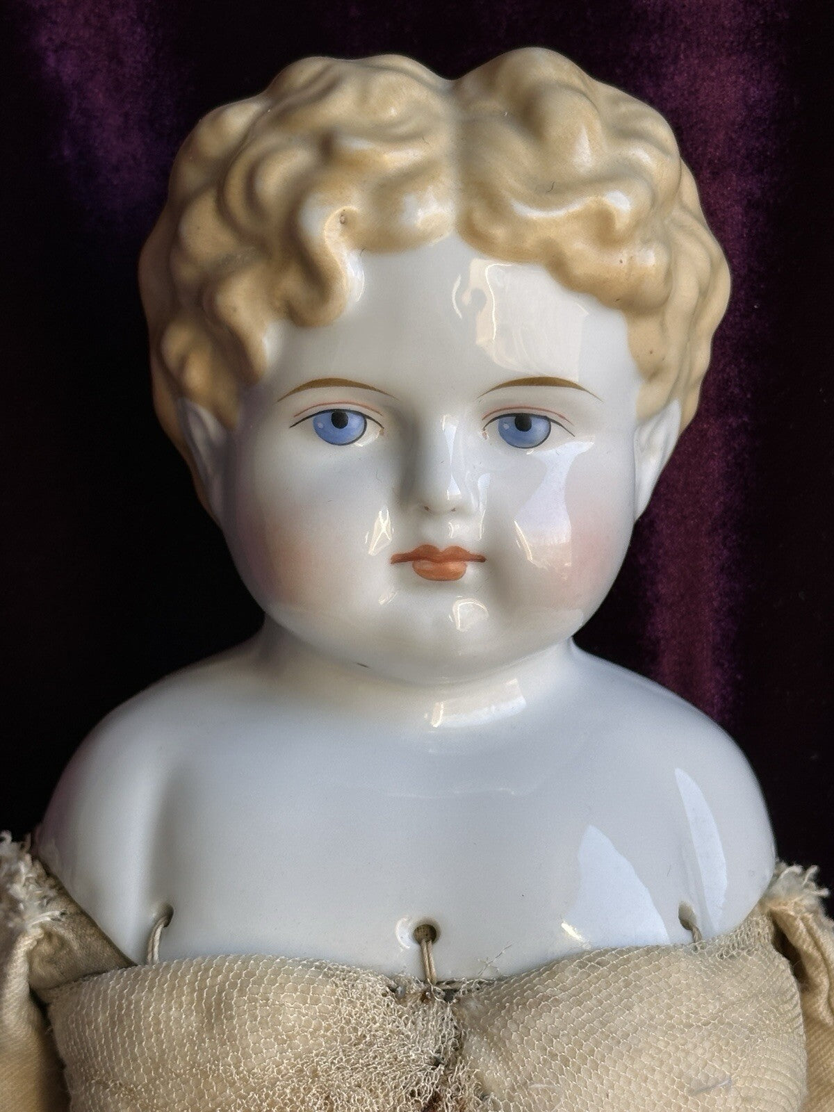Large Antique German 24” Exposed Ears Blonde China Head Doll