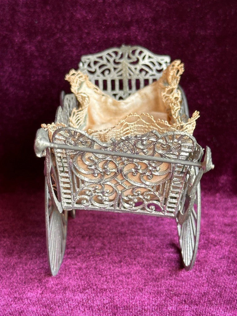 Antique German Miniature All Bisque Limbach 9307 Googly Eye Doll in Carriage