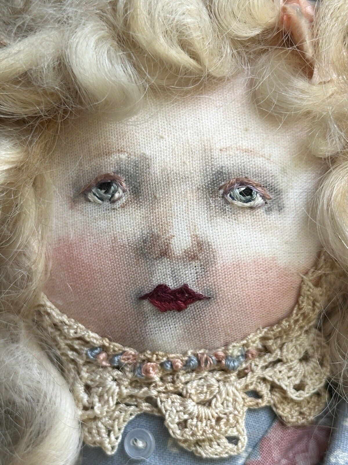Collectible Handmade Decorated Artist Cloth Painted Embroidered Rag Doll