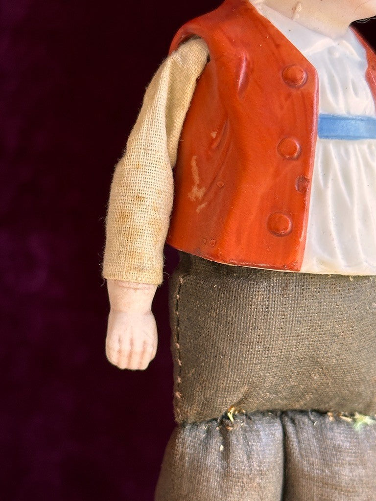 Rare Antique German Hertwig 7.5” Bisque Molded Torso Character Dollhouse Doll