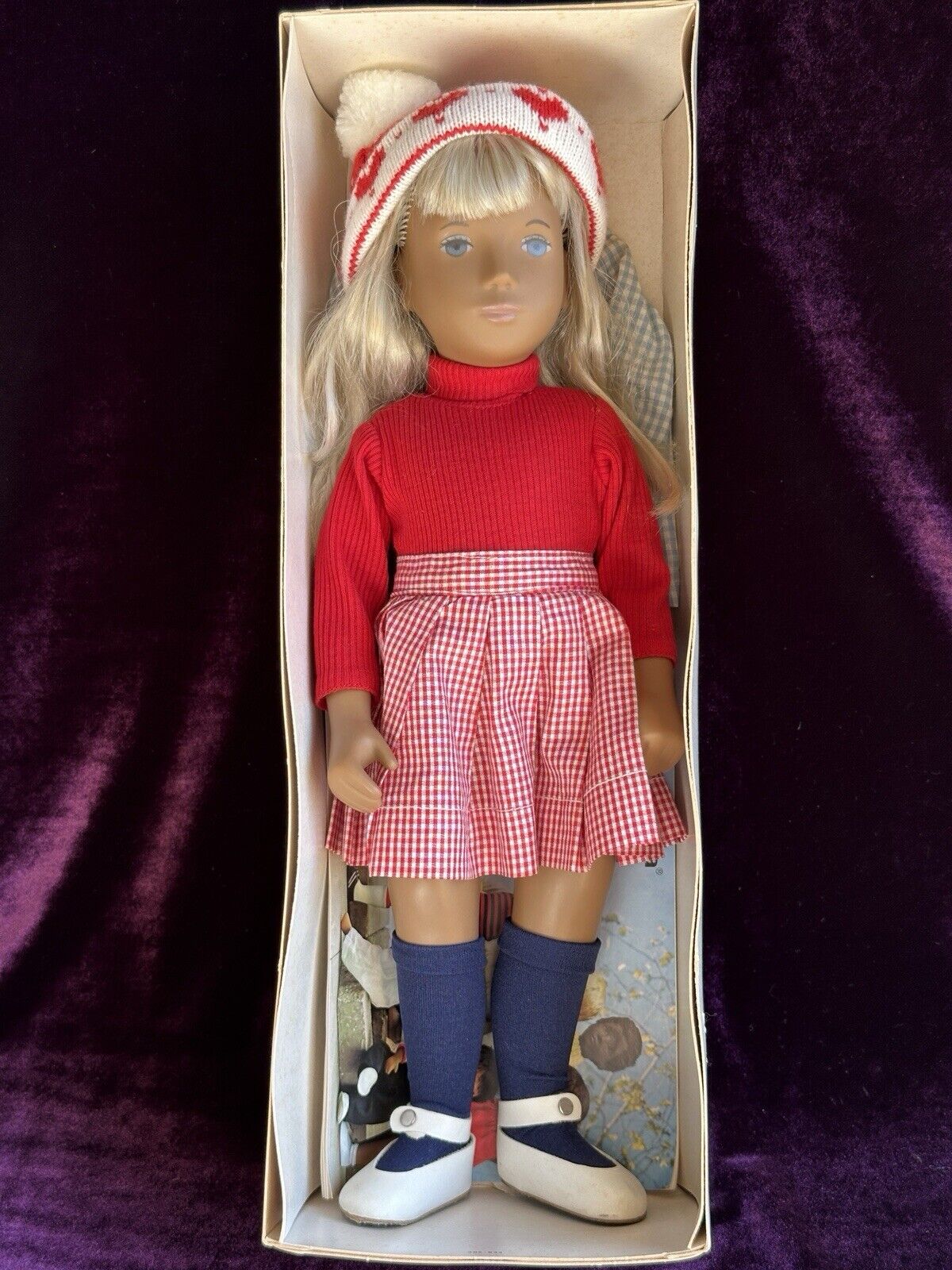 Vinyl Trendon Sasha Blonde Gingham Girl Doll England with Box Winter Outfit