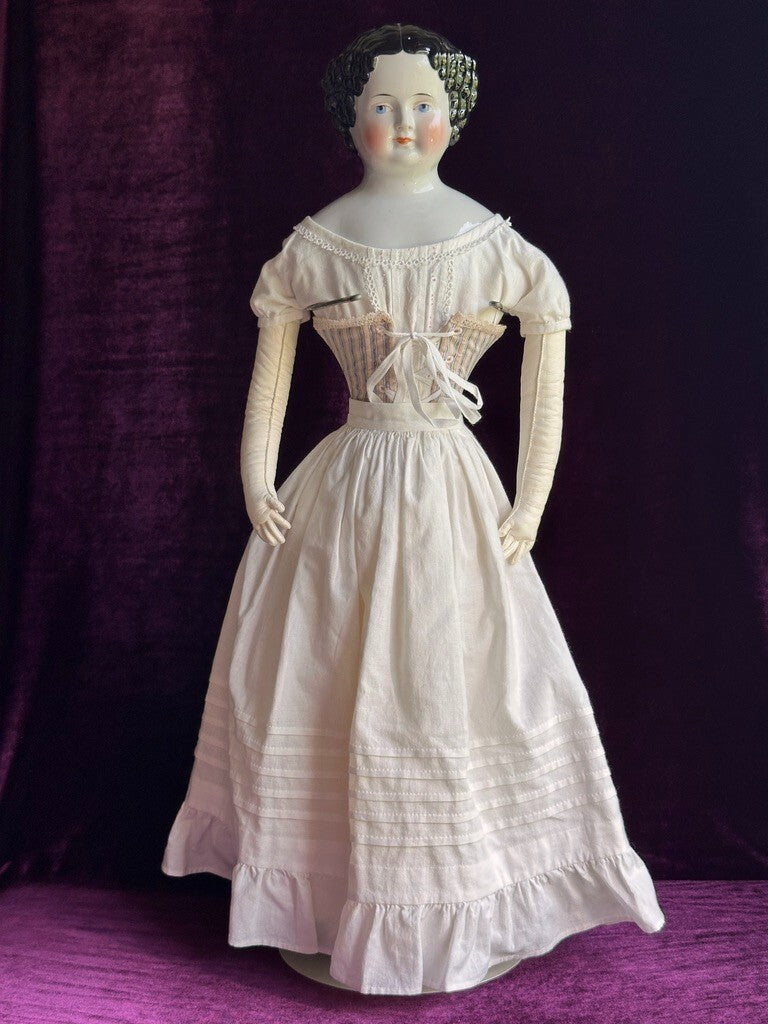 Large Antique German 26" Flat Top Highbrow China Shoulder Head Doll