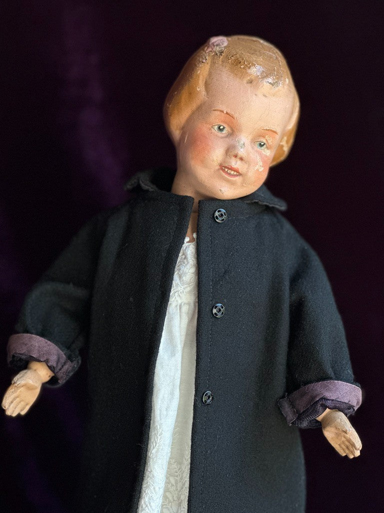 Antique American 15” Schoenhut 101 Series Wooden Jointed Girl Doll Molded Hair