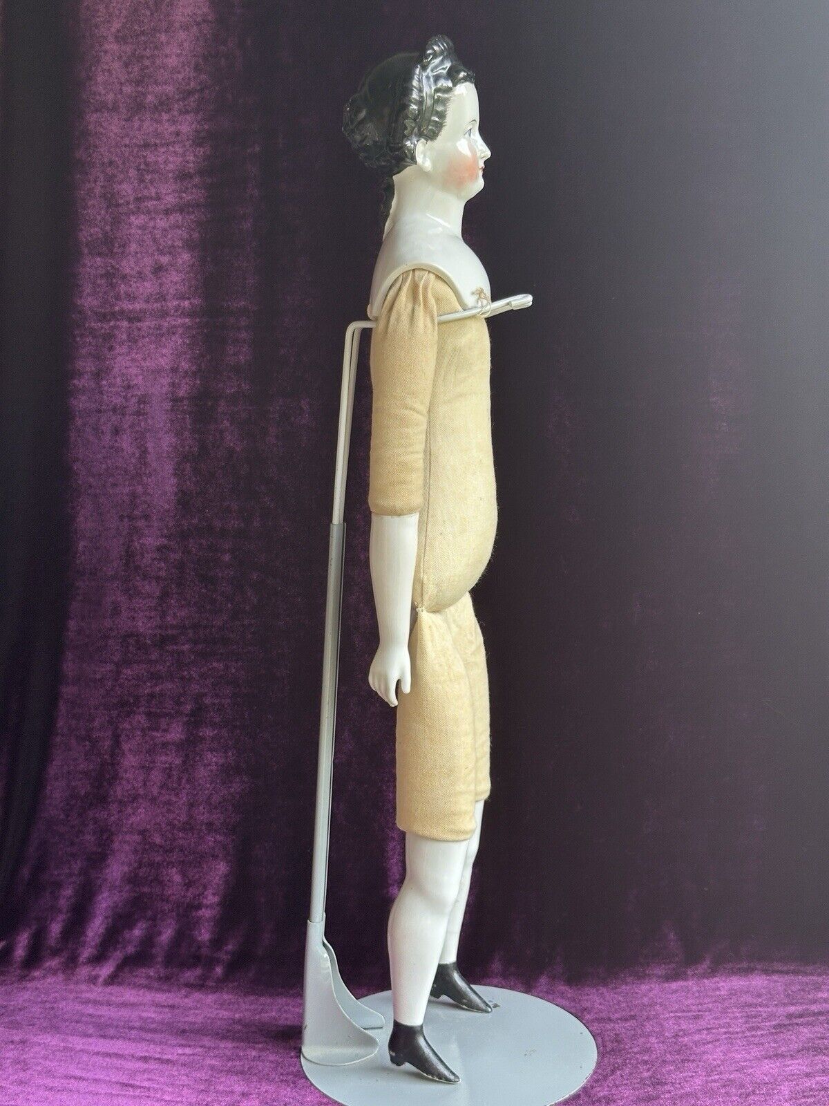 Very Rare Large 25.5” Antique German Brunette China Shoulder Head Doll