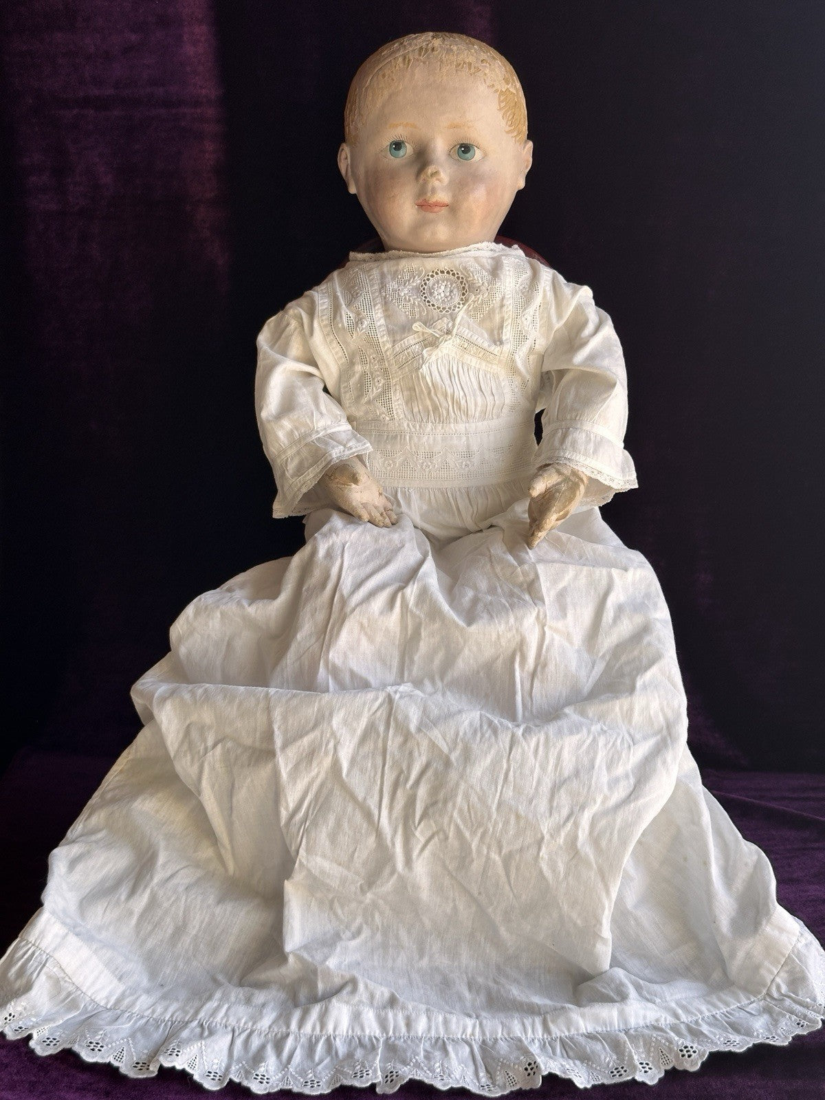 Rare Large Antique American 22” Gertrude Rollinson Oil Painted Cloth Baby Doll