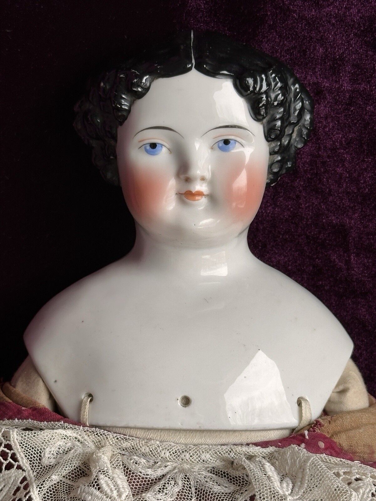 Antique German 22.5” Flat Top Highbrow China Shoulder Head Doll