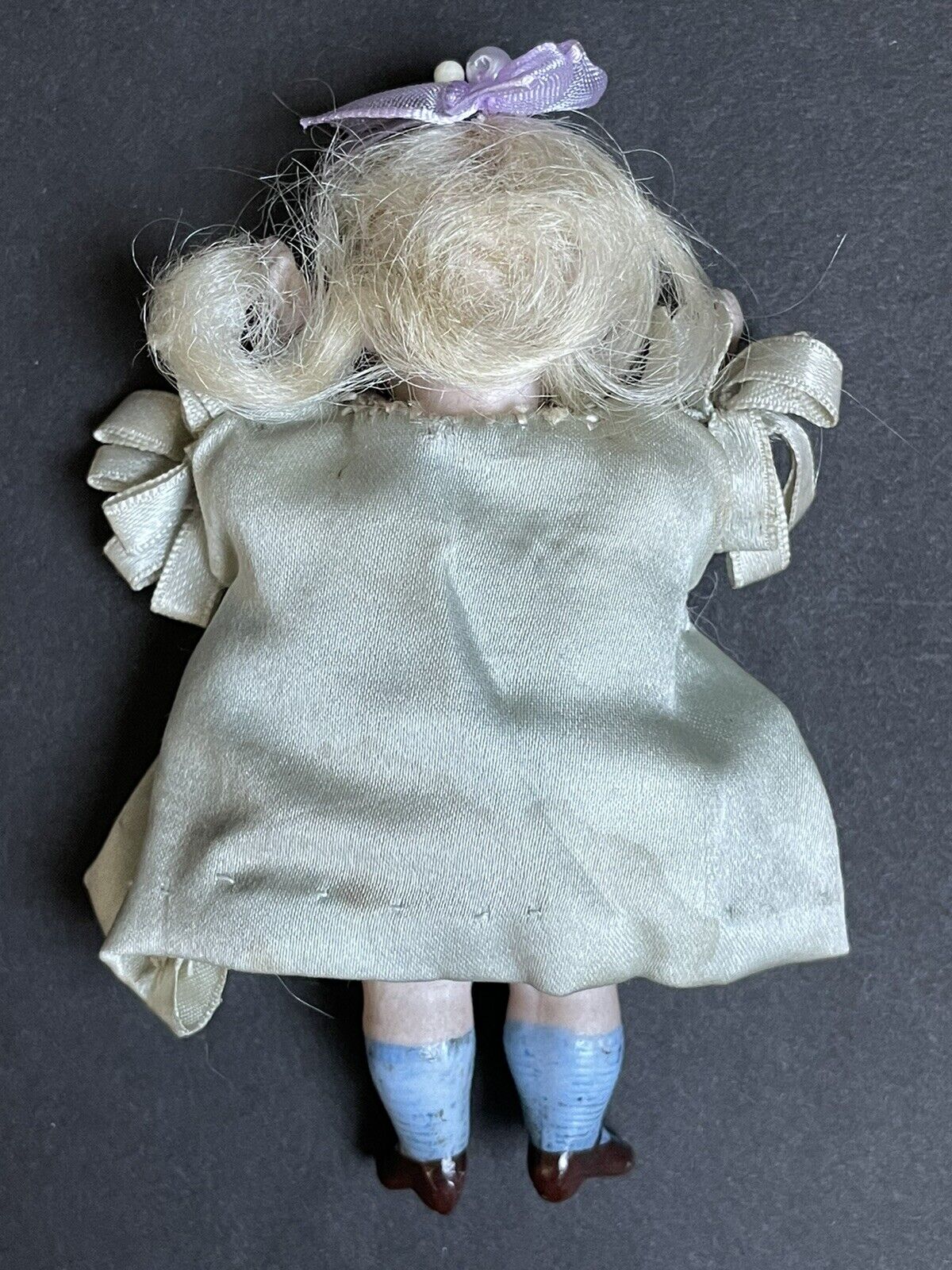 Antique German 3.5” Miniature All Bisque Mignonette Dollhouse Doll